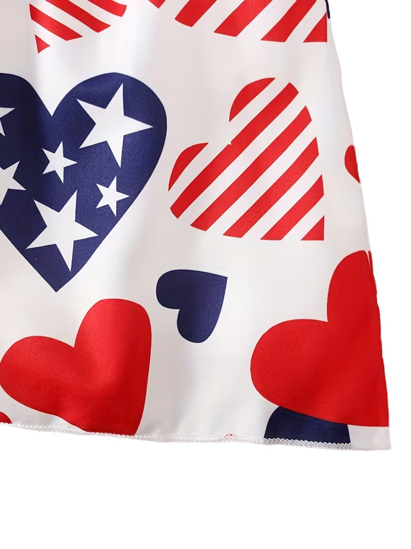 Fabric with red, white, and blue heart and star pattern