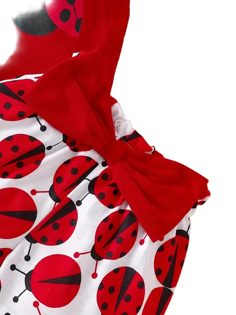 Red dress with ladybug pattern on a white background