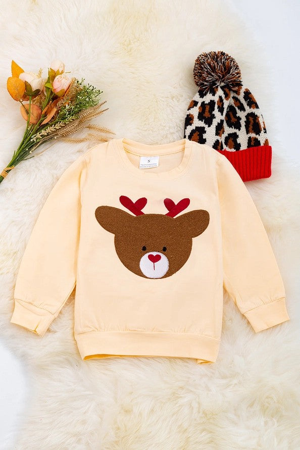 Deer Applique" Ivory Cotton Sweatshirt