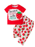 Strawberry In The Patch Print 2pcs Casual Outfit