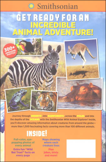 Book cover of Smithsonian Wild Animal Explorer with images of animals and text about an animal adventure.