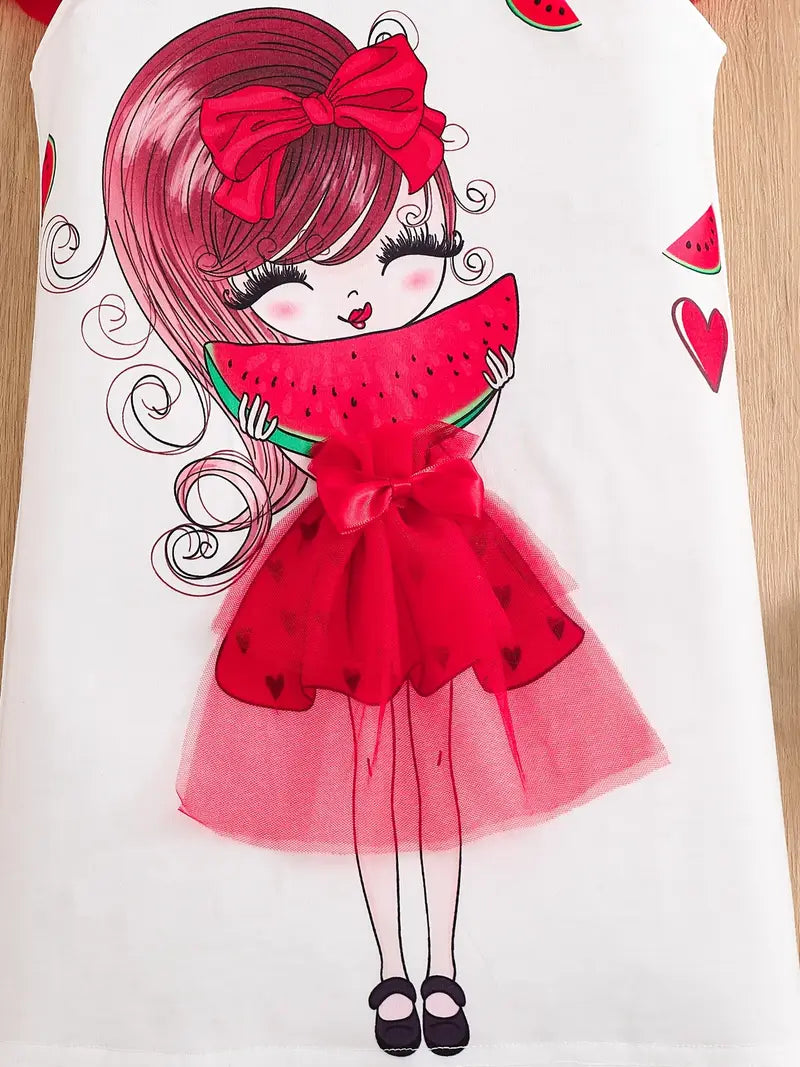Children's dress with a cartoon character design on a white background