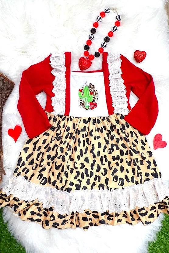 Cactus & Heart Printed Dress with Embroidered Detail