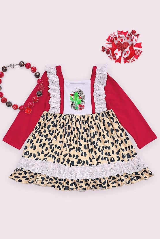 Cactus & Heart Printed Dress with Embroidered Detail