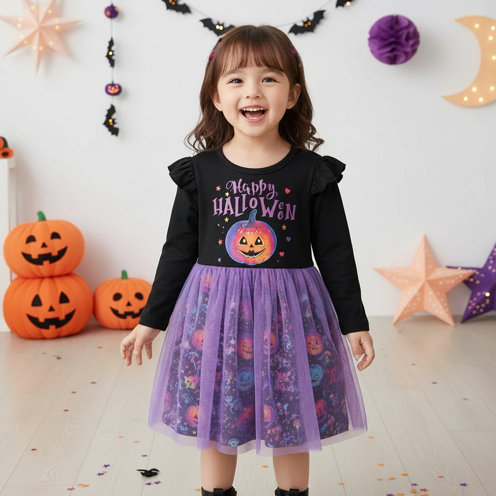 Size 4 Halloween Purple Pumpkin Dress for Kids