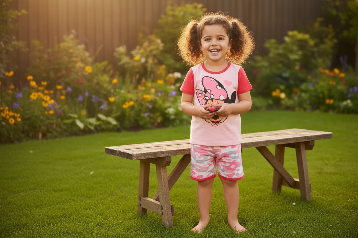 Minnie Mouse Fusia Color Short Sleeve Pajamas Set for Kids