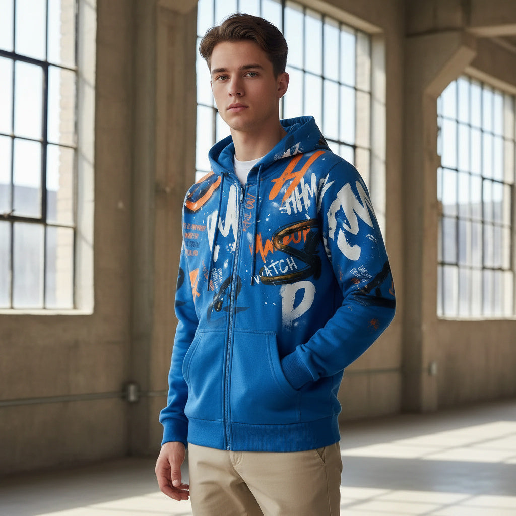 Dola Elvin Blue and Orange Cotton Hoodie Size 16