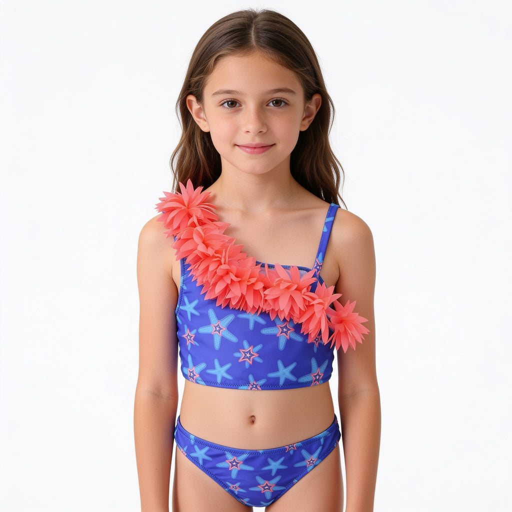 Adorable 3D Flower Decor Bikini Set For Children