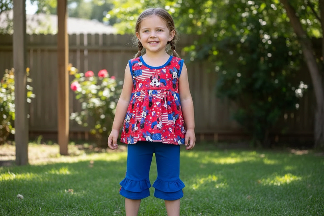 Minnie Mouse Red & Royal Blue Two Piece Set for Kids