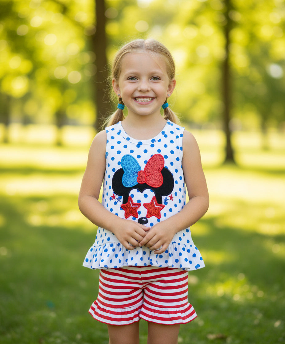 Girls Polks Dot Minnie Mouse Tank Set - Stylish Combo Blue & Red