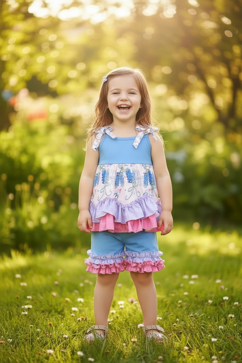 Bluebonnet Ruffle Top & Short Two Piece Set for Kids