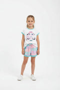 Cow Two Piece Set White Short Sleeve Tee & Gingham Printed Shorts