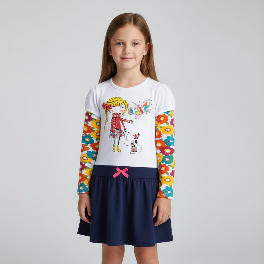 Girl 3D Bow Butterfly Cotton Dress for Everyday Fun