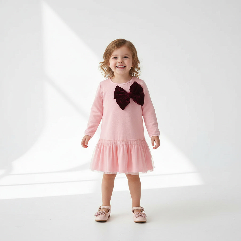 Cotton Dress With Elegant Bow for Special Occasions
