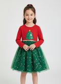 Size 7 Big Girls Christmas Tree Long Sleeve Dress