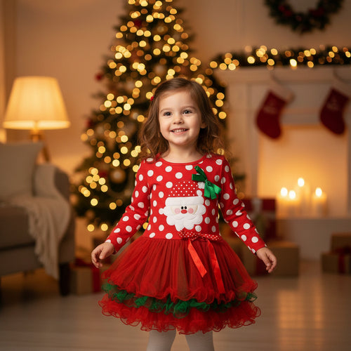 4T Christmas Santa Claus Cotton Mesh Dress