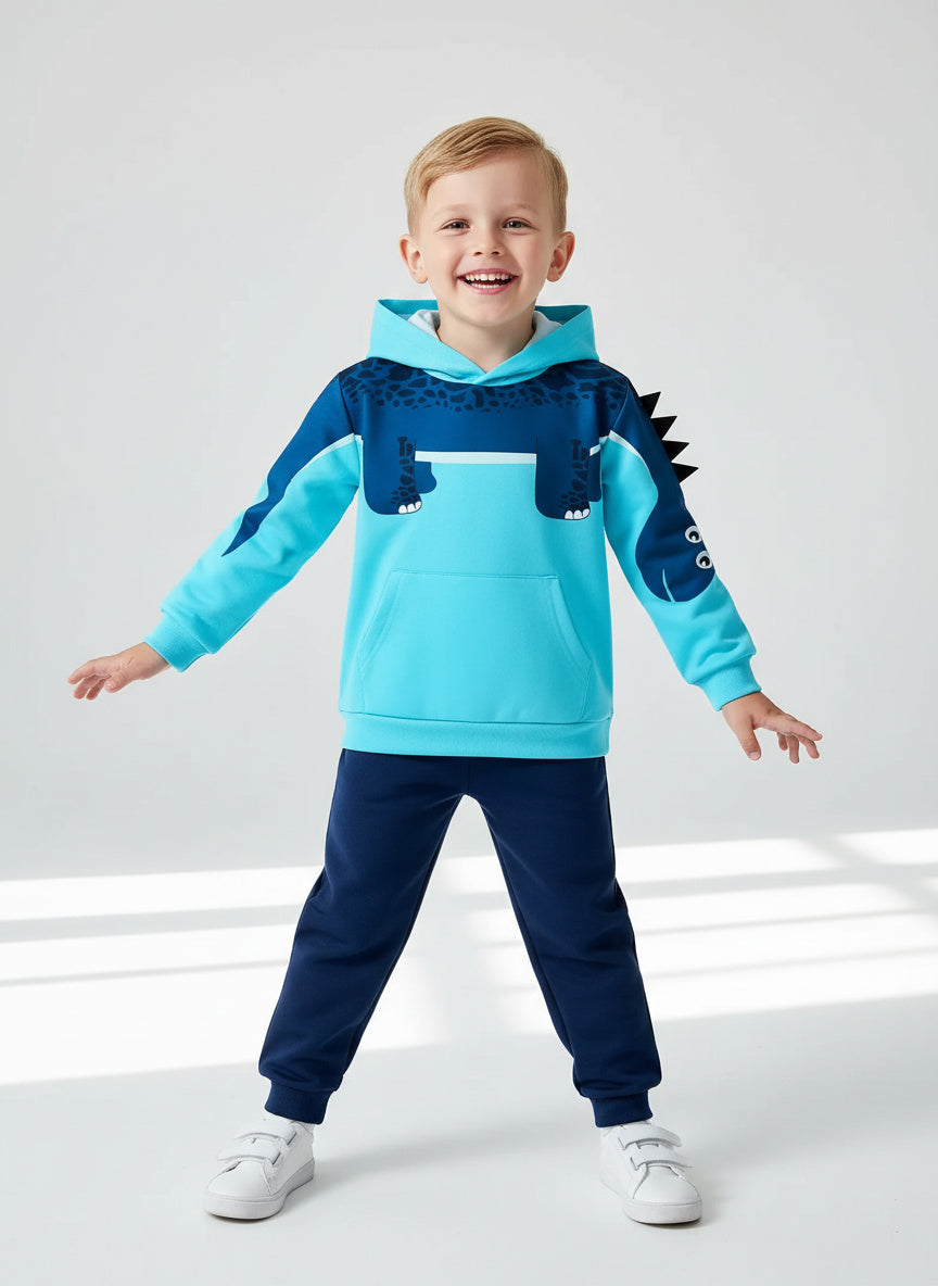 Dinosaur Print Hoodie And Sweatpants Comfortable Casual Wear