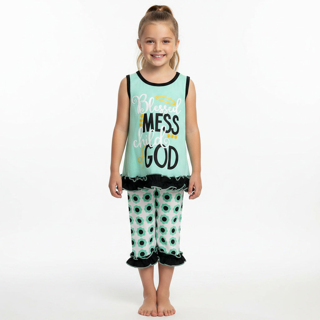 Blessed Mess Child of God Mint Color Two Piece Cotton Outift