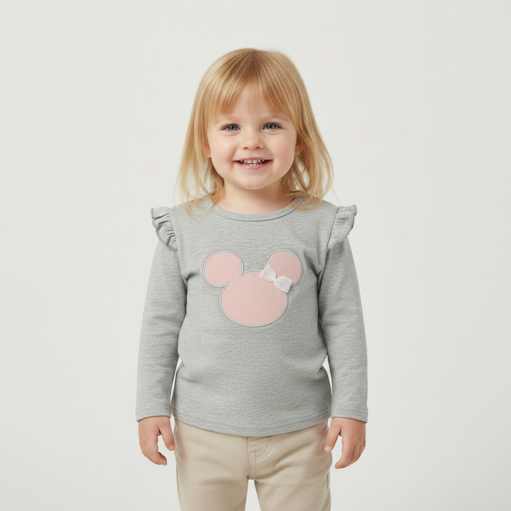 Grey Cotton Minnie Mouse Long Sleeve Shirt