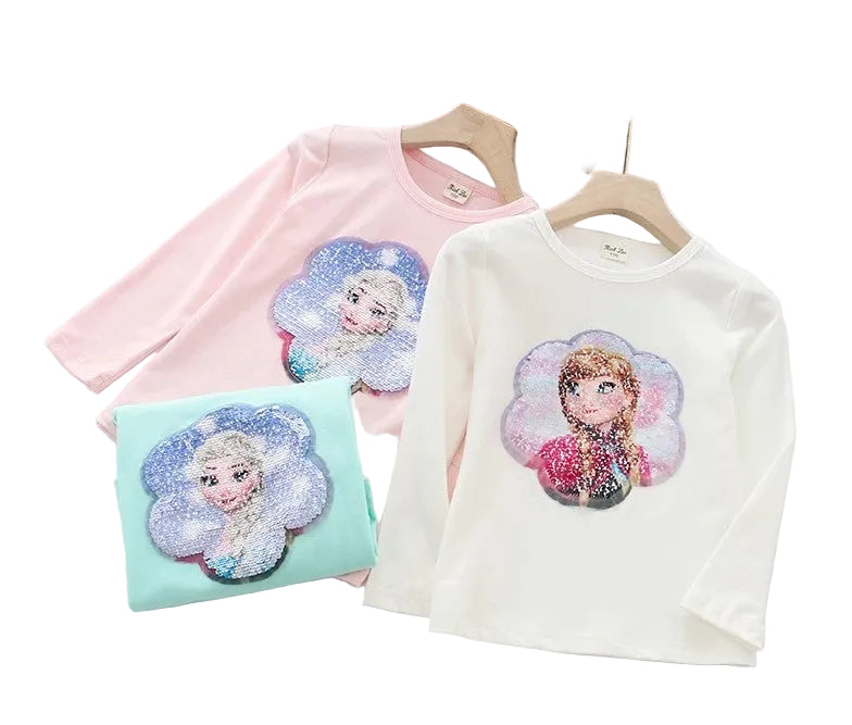 Children's sweatshirts with animated character designs on a white background