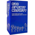 Blue box of 'Kids Against Maturity' game with white text and stick figure illustrations.