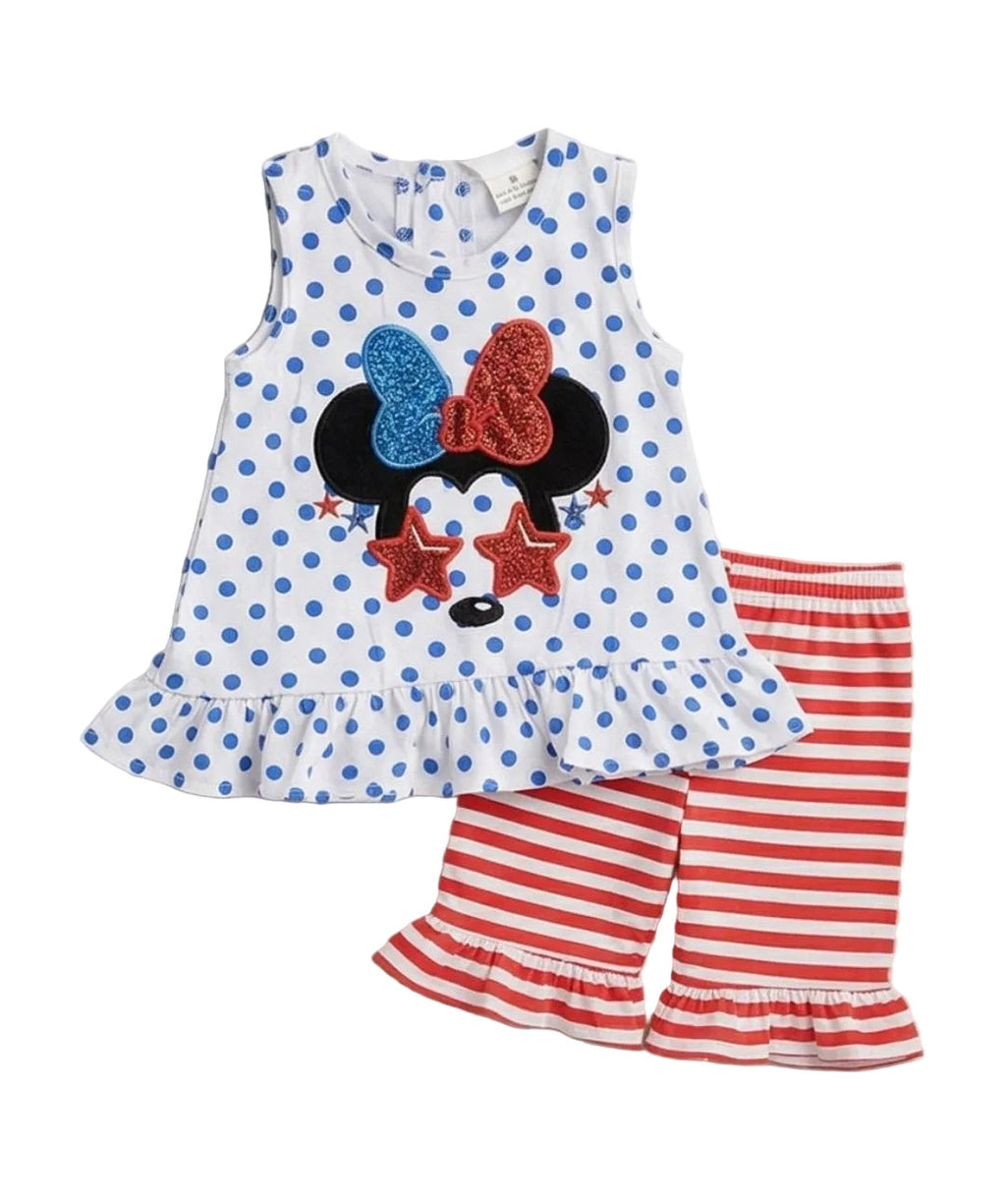Girls Polks Dot Minnie Mouse Tank Set - Stylish Combo Blue & Red