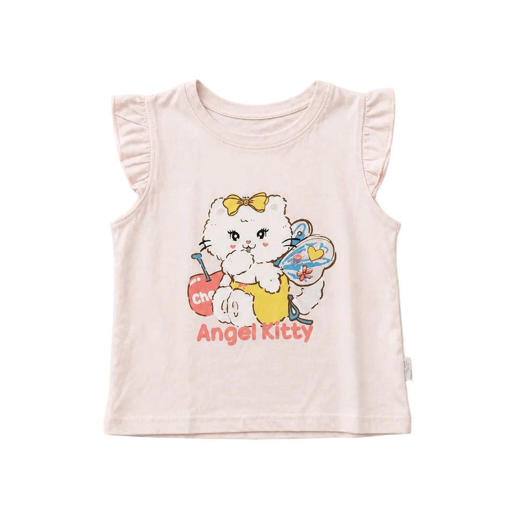 Baby tank top with 'Angel Kitty' design on a light gray background