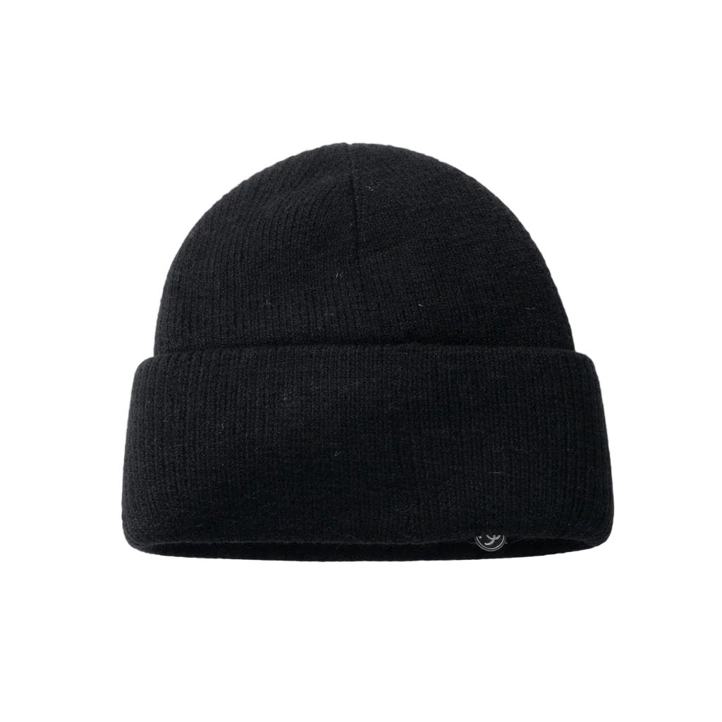 Black beanie on a light gray background