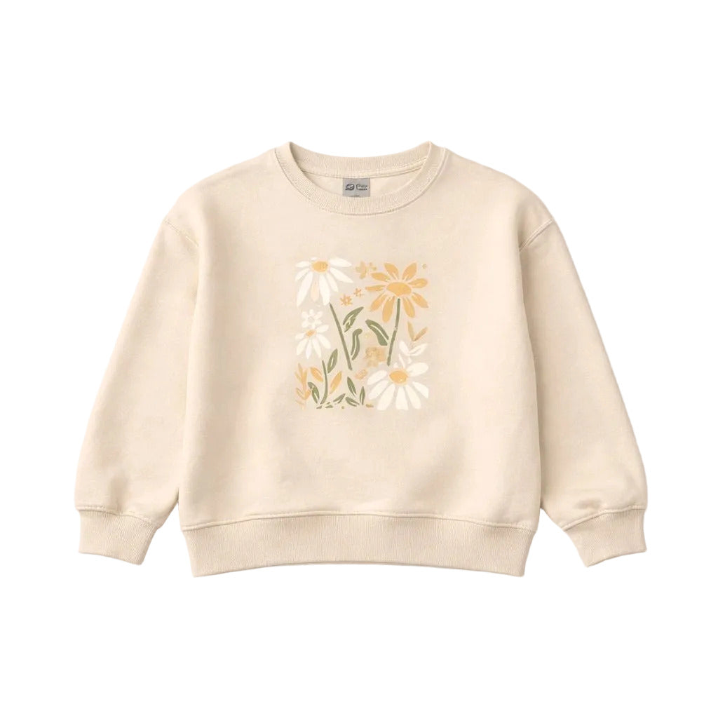 Beige sweatshirt with floral design on a white background