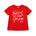 Red t-shirt with 'Santa, I can explain!' text and graphics on a white background