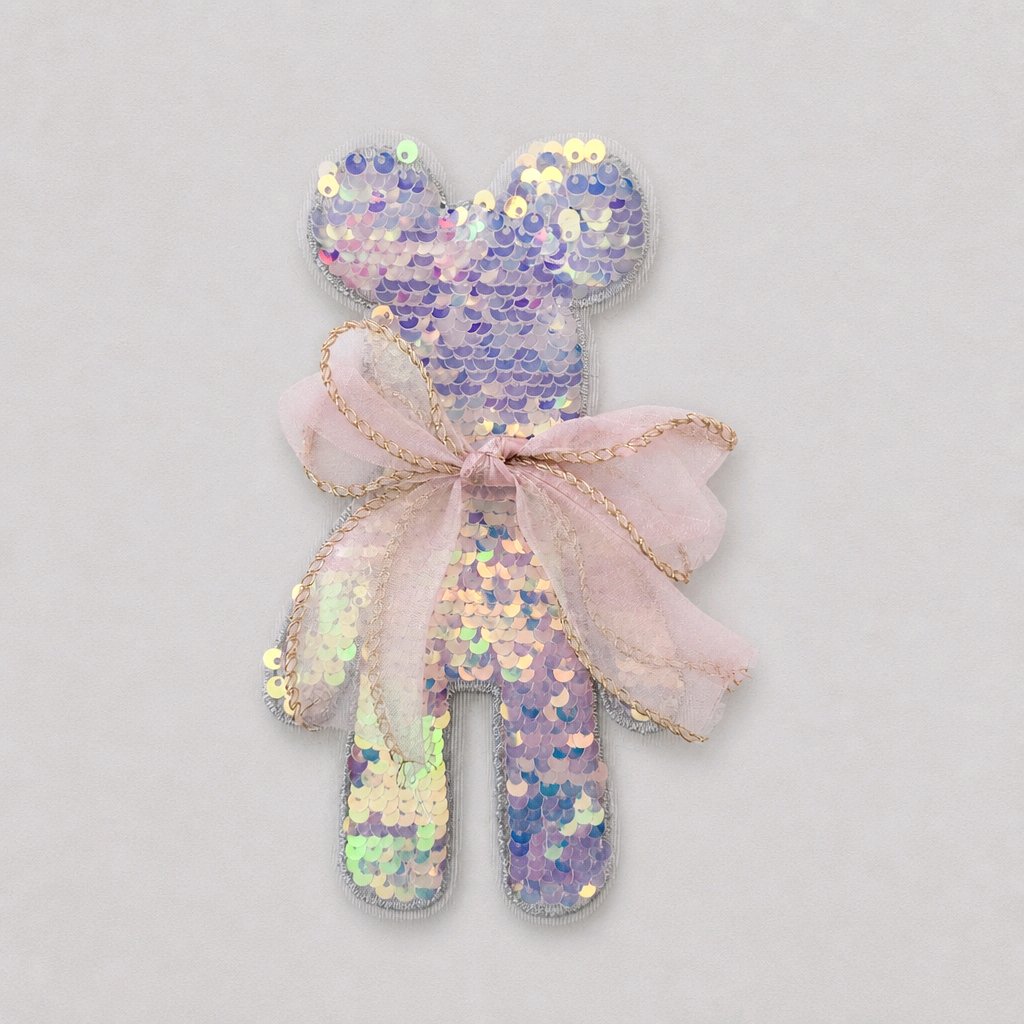 Adorable Bear Sequin Bow Patch