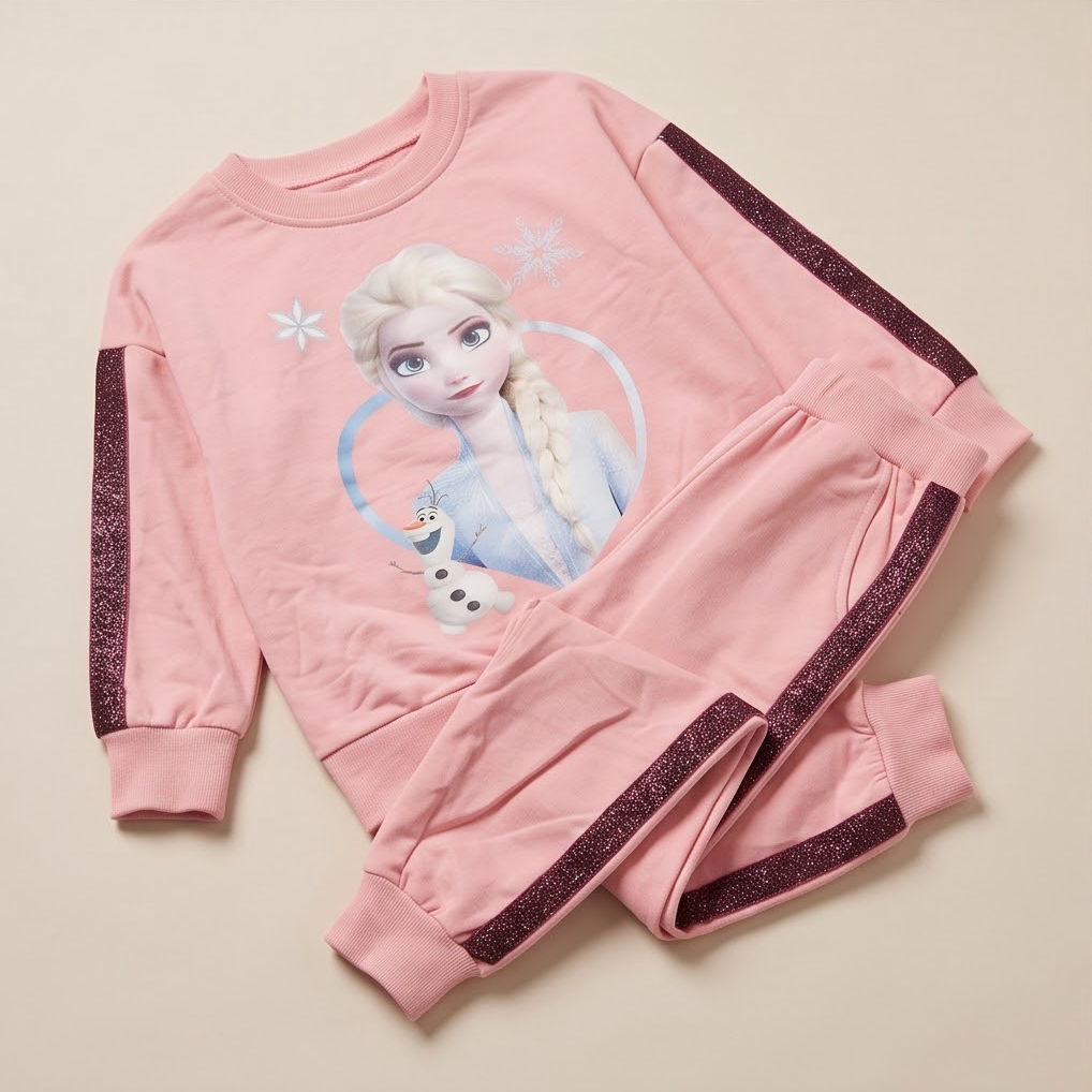 Sequin Strips Frozen Rose Pink Two Piece Cotton Outfit