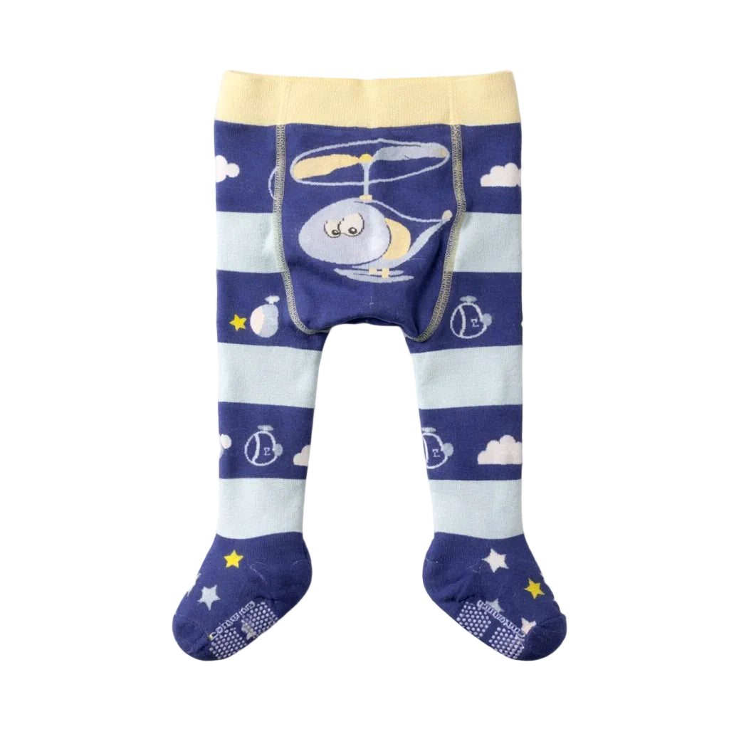 Children's tights with helicopter design on a white background