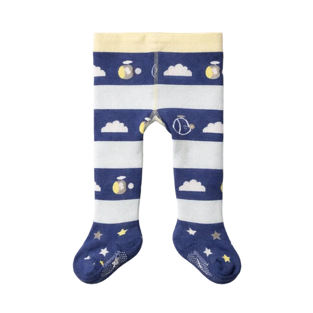 Children's tights with space-themed design on a white background