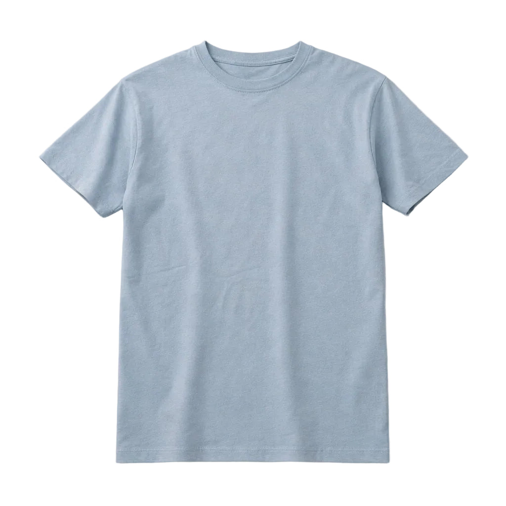 Plain light blue t-shirt on a white background