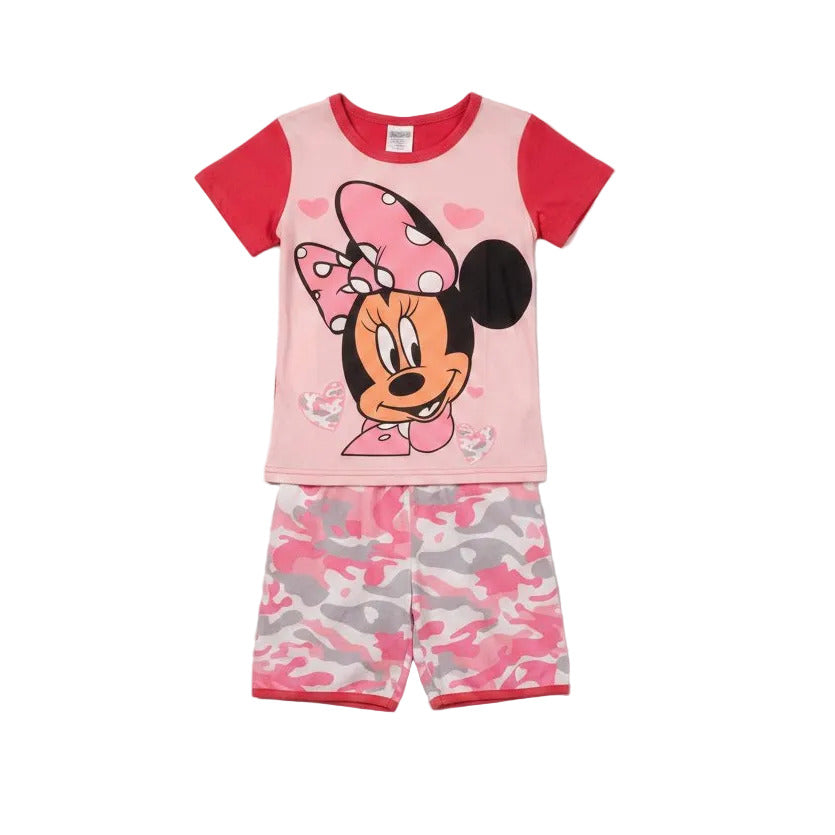 Children's pajama set with Minnie Mouse design on a gray background