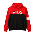 Red and black hoodie with Fila logo on a white background