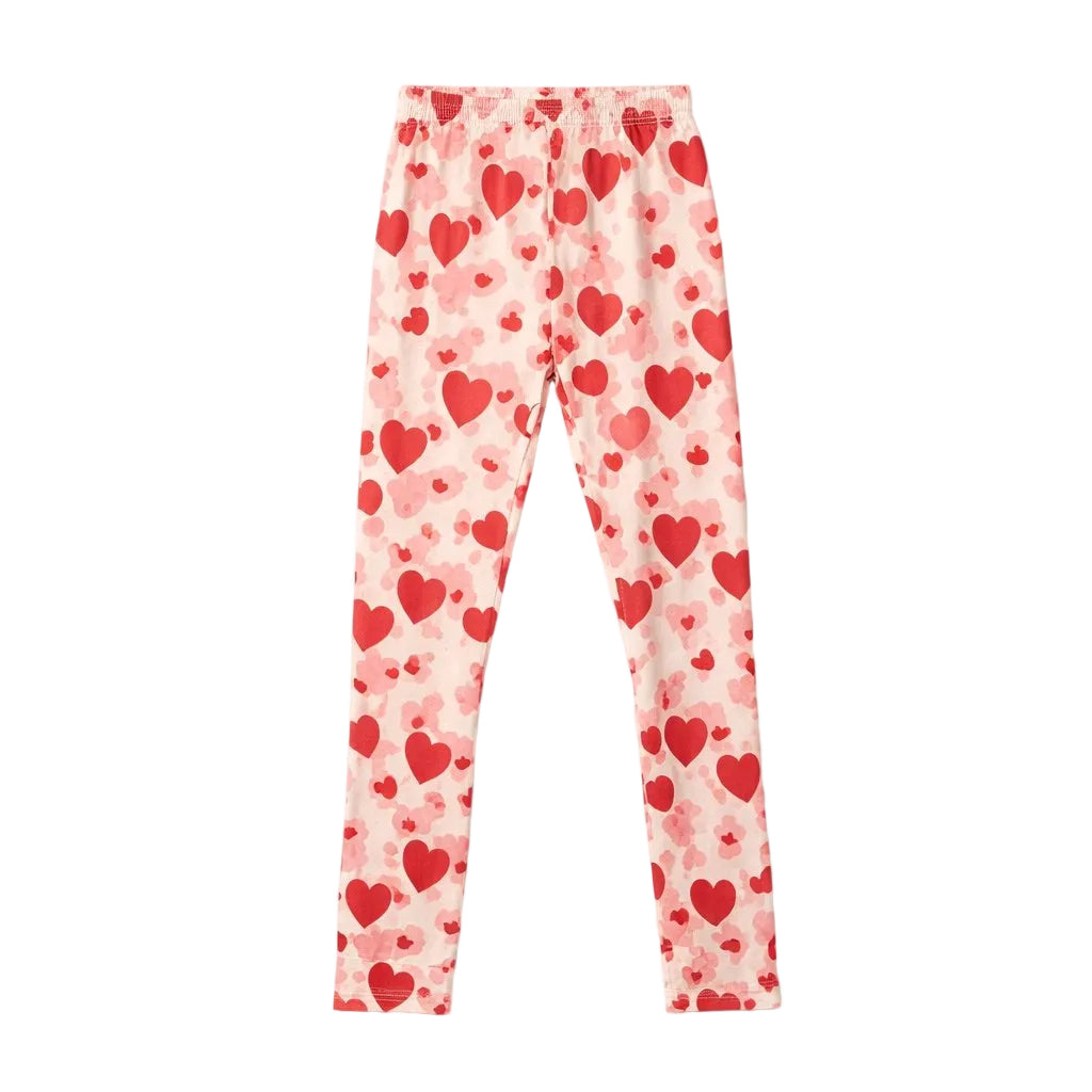Leggings with red heart pattern on a white background