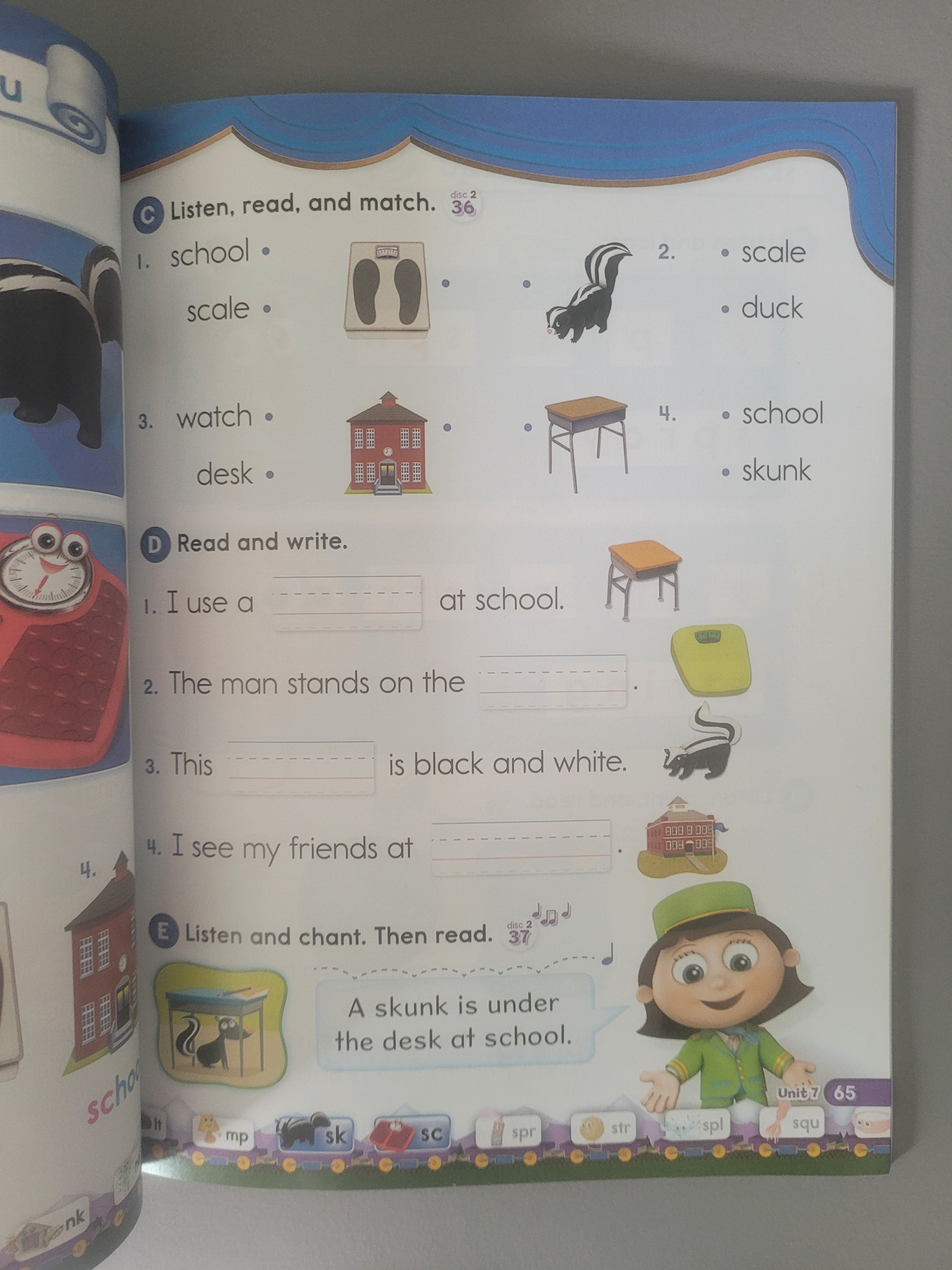 Educational book page with illustrations and text for children