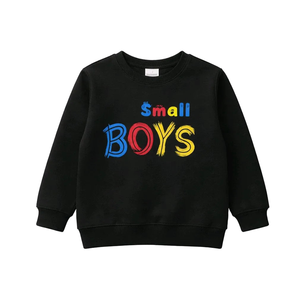 Black sweatshirt with colorful 'Small Boys'  4t Colorful Lettered Black Sweatshirt for Kids Wear