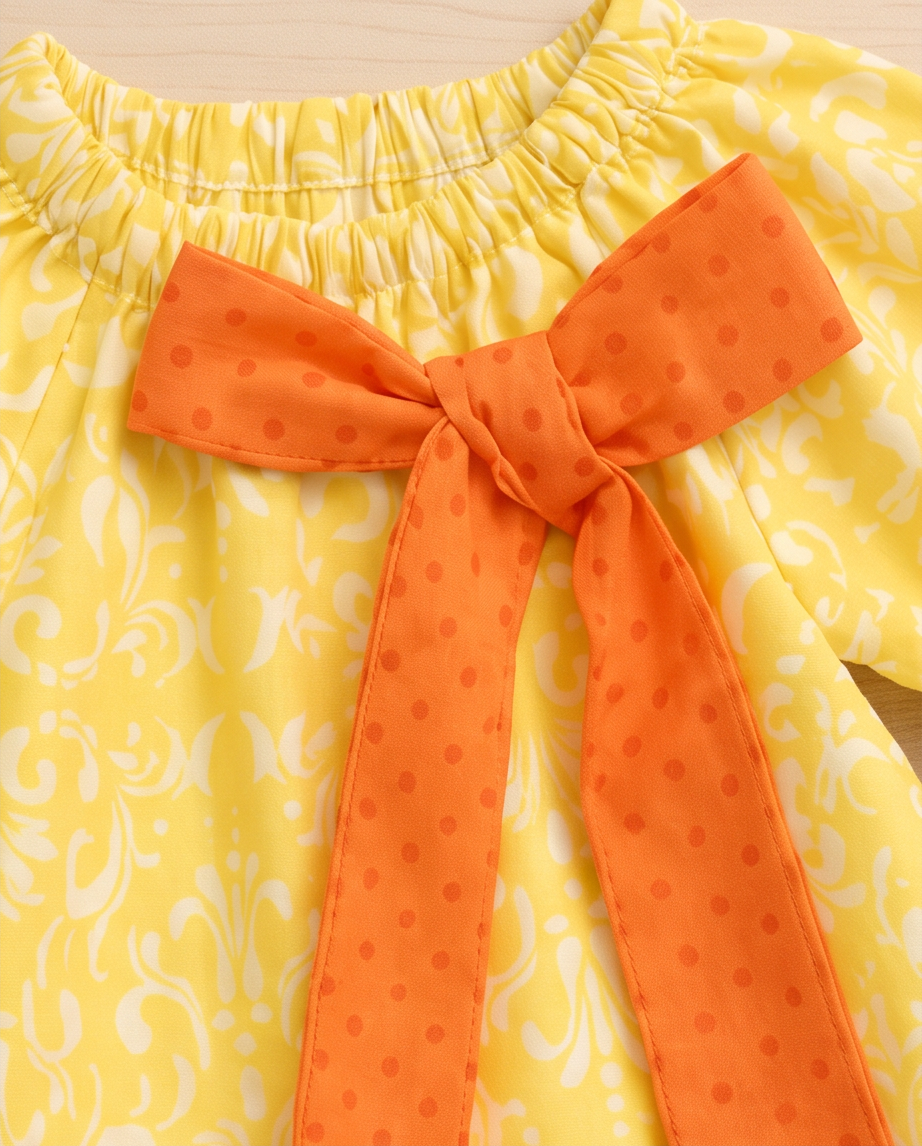 Pumpkin Bow Adorable Cotton Long Sleeve Fall Dress