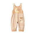 Beige and brown striped baby romper with 'good night' text on a white background
