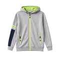 Gray hoodie with green accents on a white background