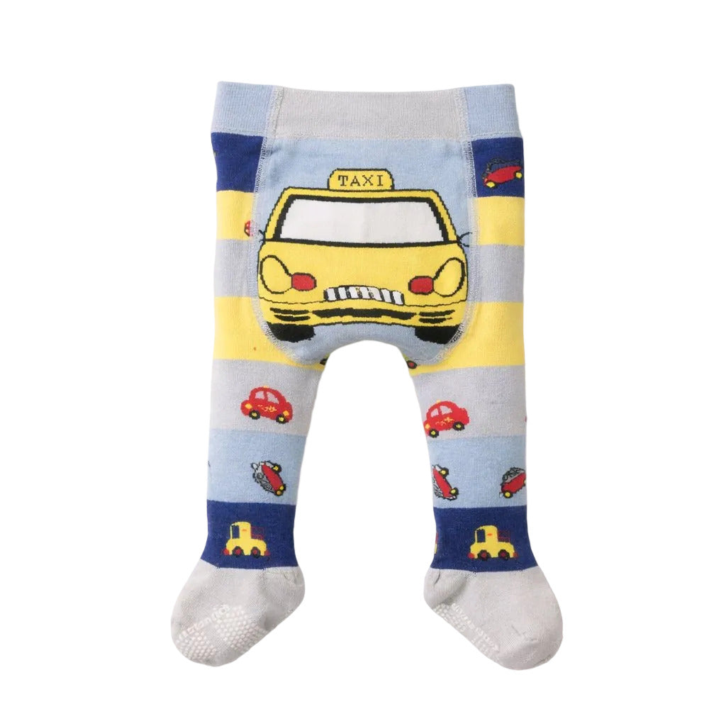 Toddler leggings with taxi and car design on a white background