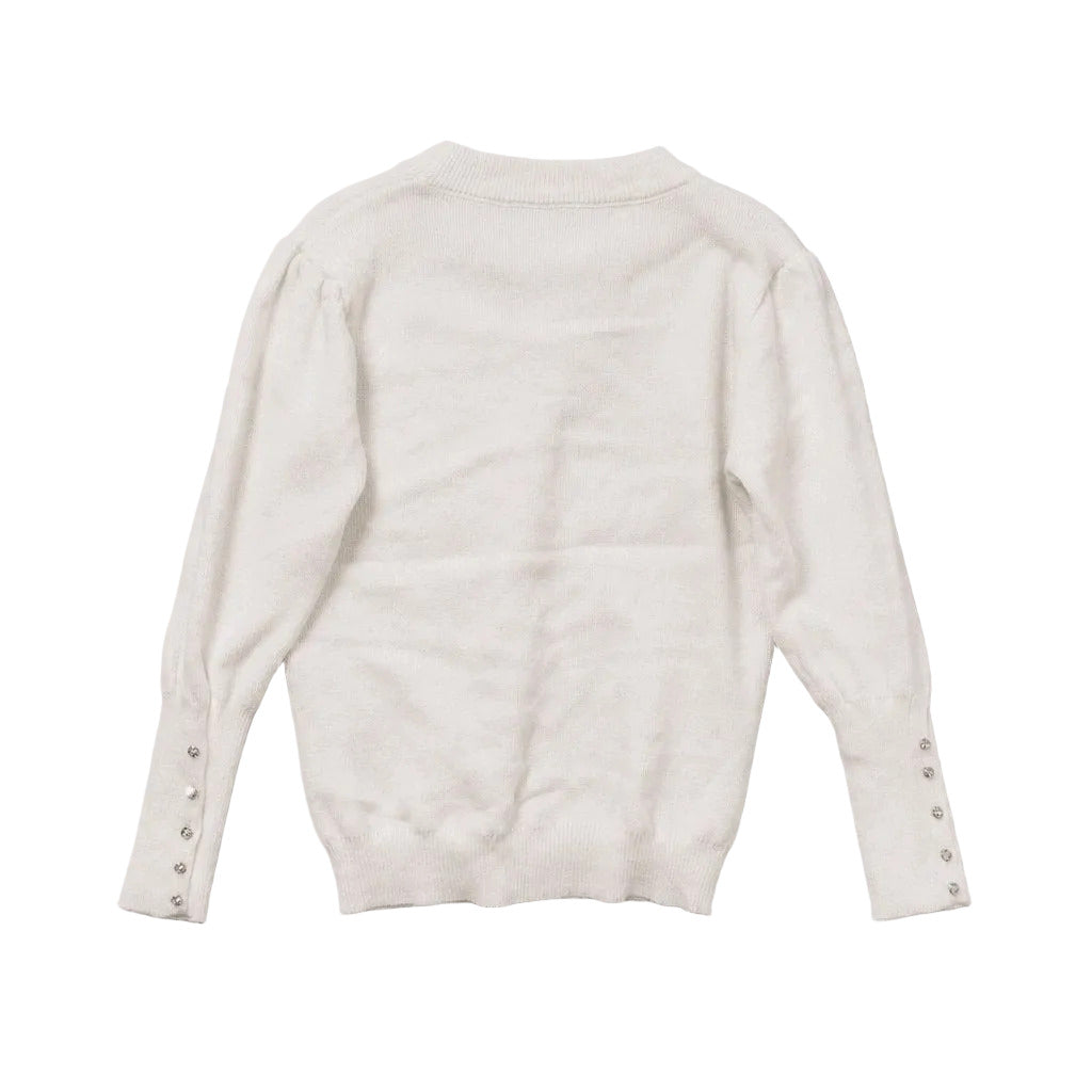 LV Cotton Rhinestone White Cotton Long Sleeve Sweater