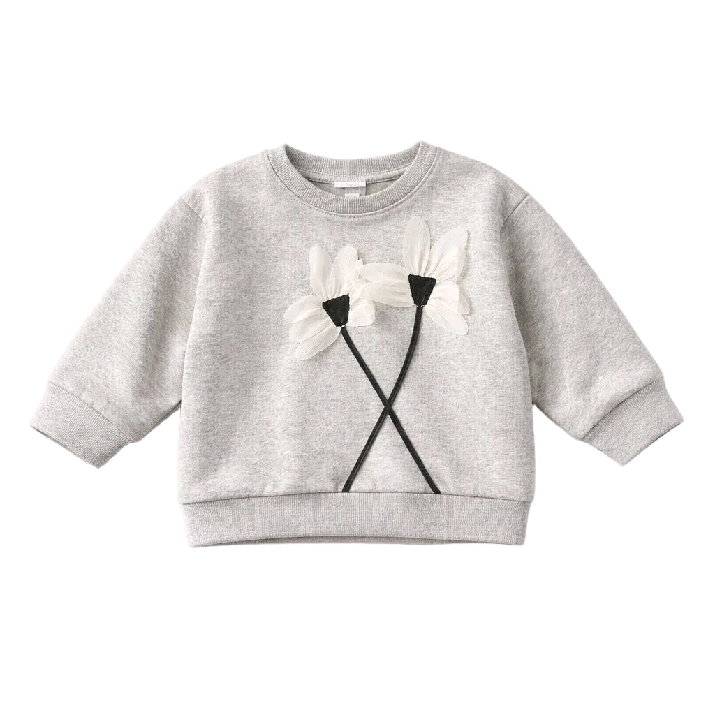 Gray sweatshirt with floral design on a white background