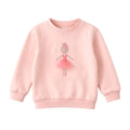Pink sweatshirt with a embroidered ballerina design on a light gray background