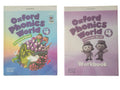 Two 'Oxford Phonics World' books on a gray background