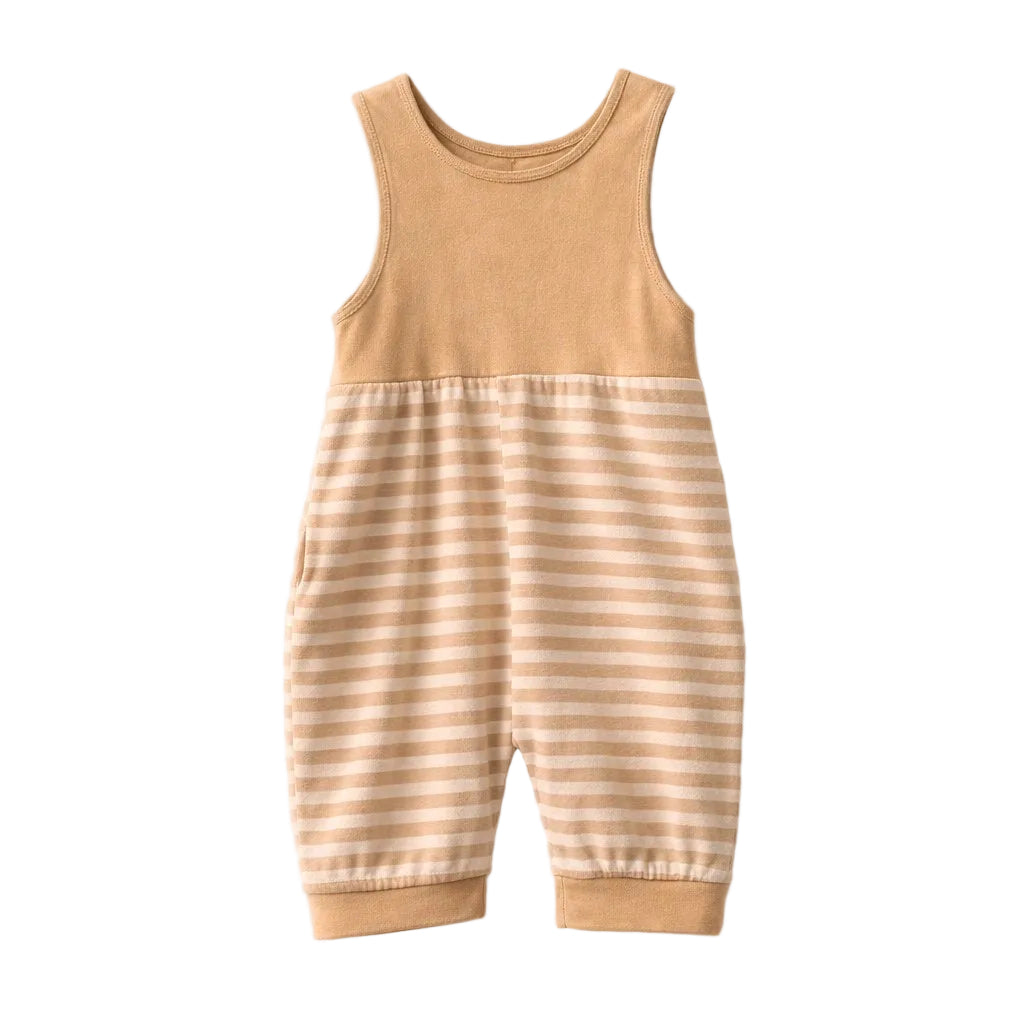Baby romper with striped design on a white background