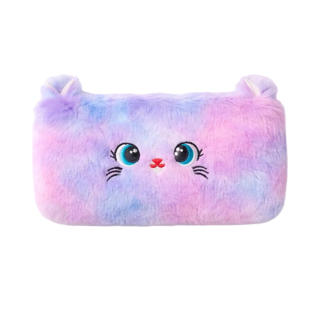 Multicolored plush cat-shaped pencial bag